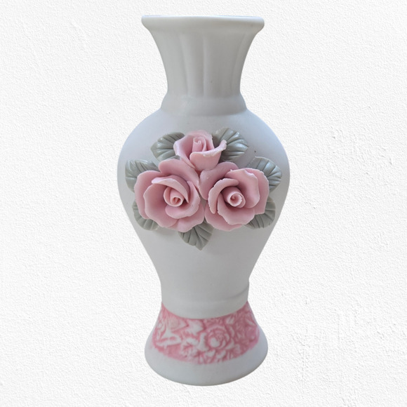 70s Vintage Bisque Rose Porcelain Matte Deadstock Bell Jewelry Dish Trinket Set - Picture 10 of 13